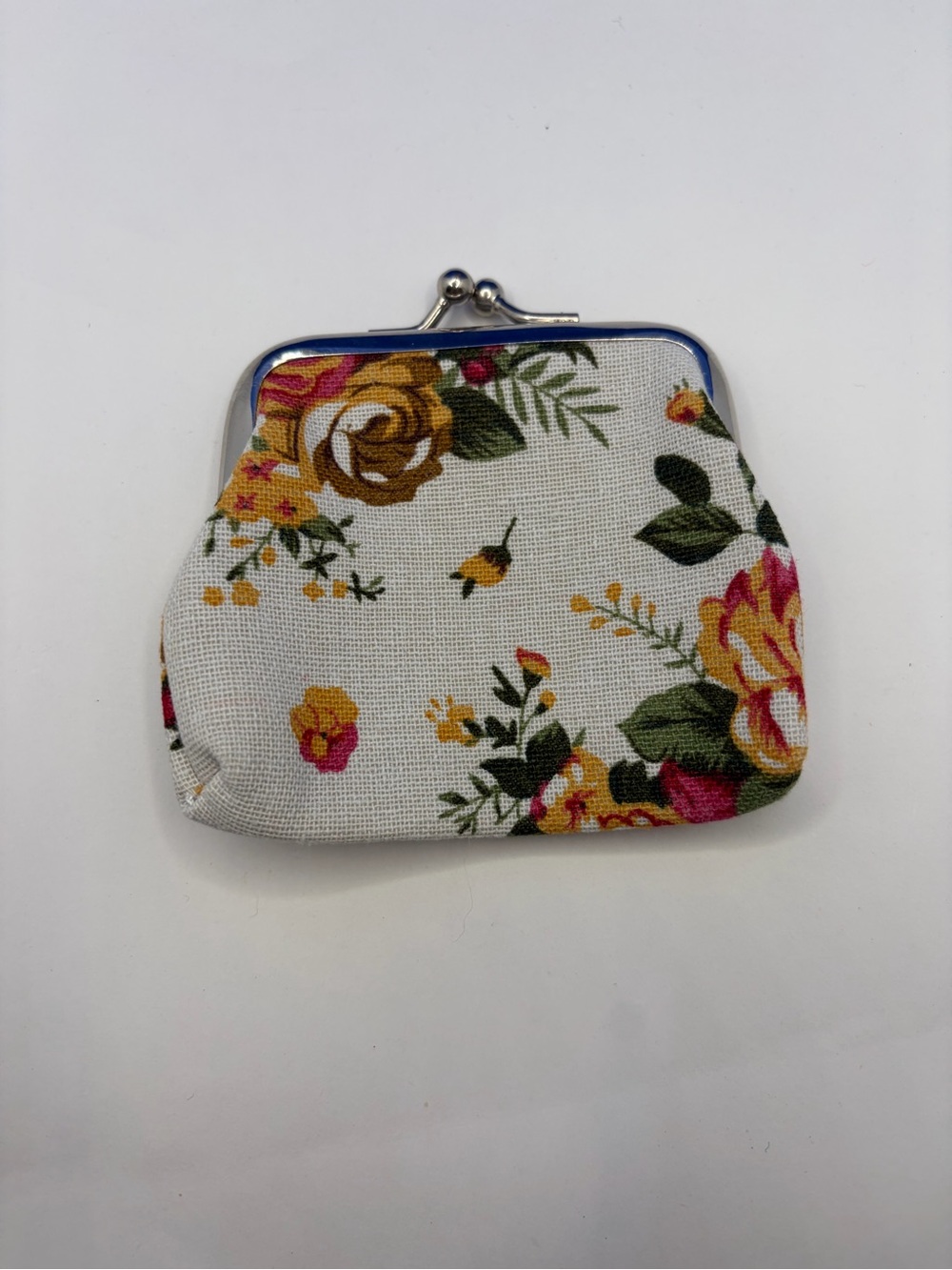 Floral Coin Purse Kiss Lock Change Pouch Small Fabric Wallet